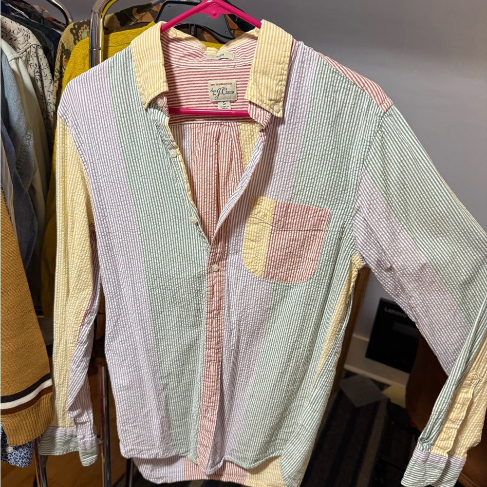 Multicolor, Seersucker-type Striped Men's Shirt